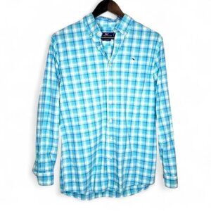 Vineyard Vines Blue Plaid Button Down Whale Shirt Youth Preppy Summer XL (18)